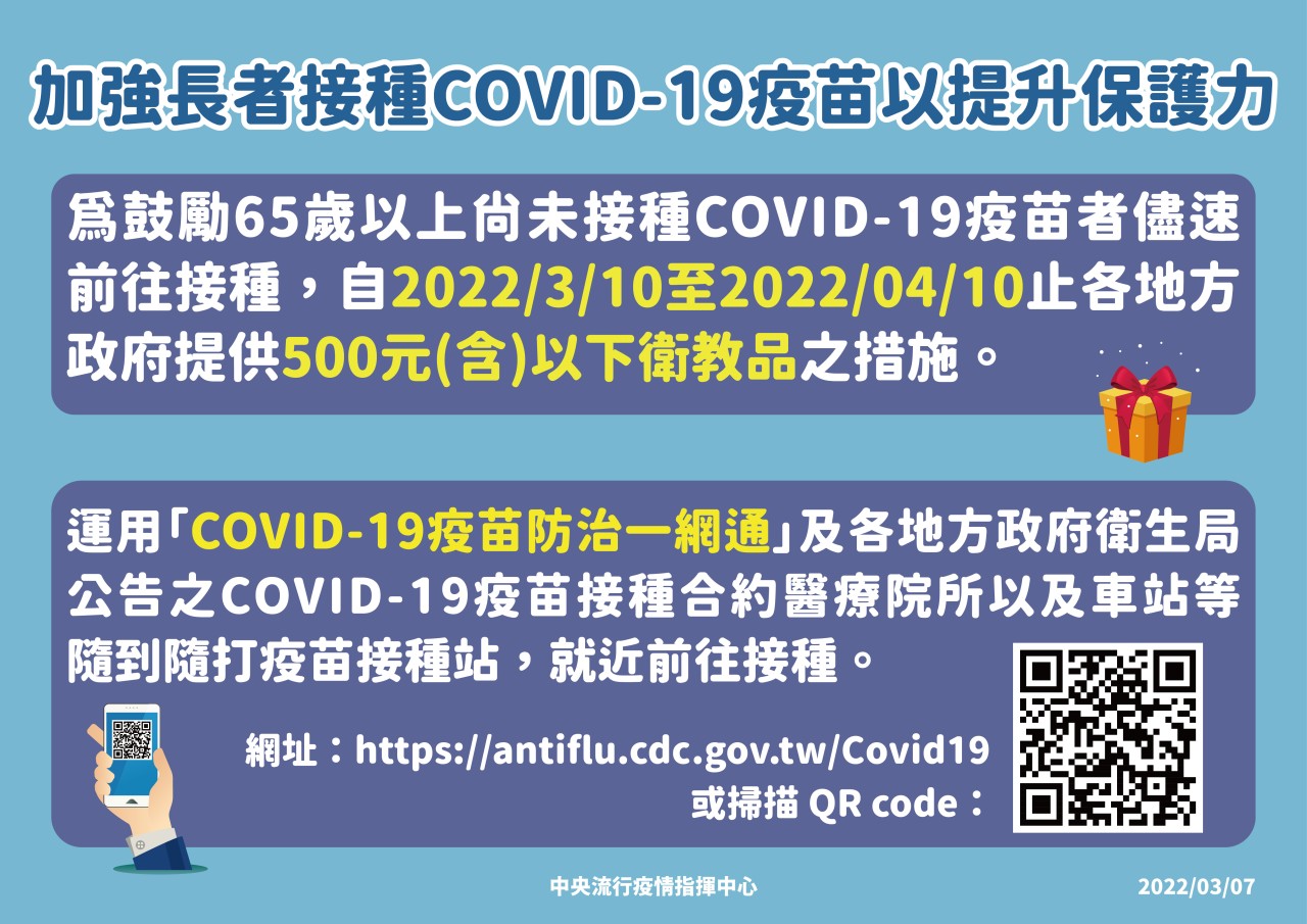 加強65歲以上者新冠疫苗接種~加碼至0410~1646635706633